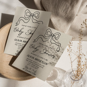 Retro Hand Written Drawn Ribbon Bow Baby Shower Invitation