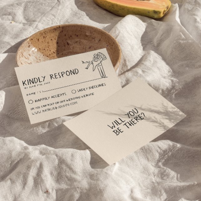 Retro Hand Written Drawn Unique Trendy Wedding RSVP Card (Creator Uploaded)