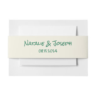 Retro Hand Written Green Modern Quirky Wedding Invitation Belly Band