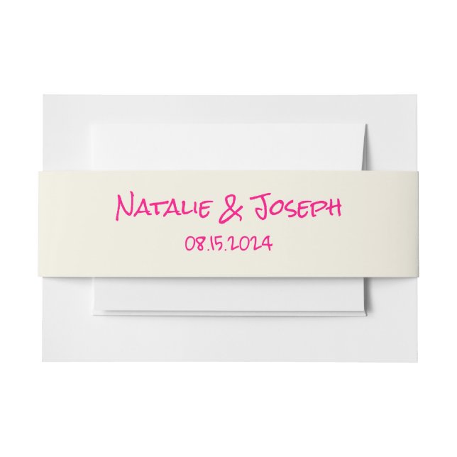 Retro Hand Written Vivid Pink Fun Quirky Wedding Invitation Belly Band (Front Example)
