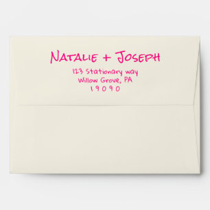 Retro Hand Written Vivid Pink Funky Modern Wedding Envelope