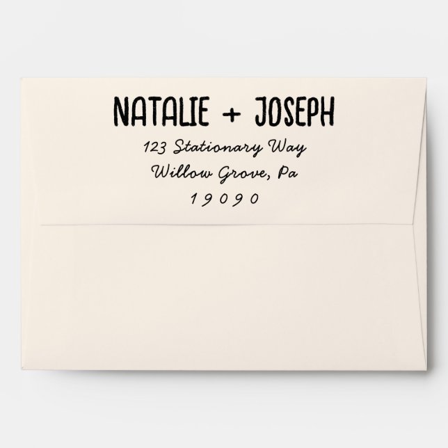 Retro Hand Written Whimsical Trendy Unique Wedding Envelope (Back (Top Flap))