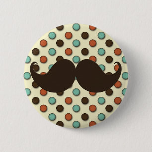 Retro Handlebar Moustache on Funky Pattern 6 Cm Round Badge