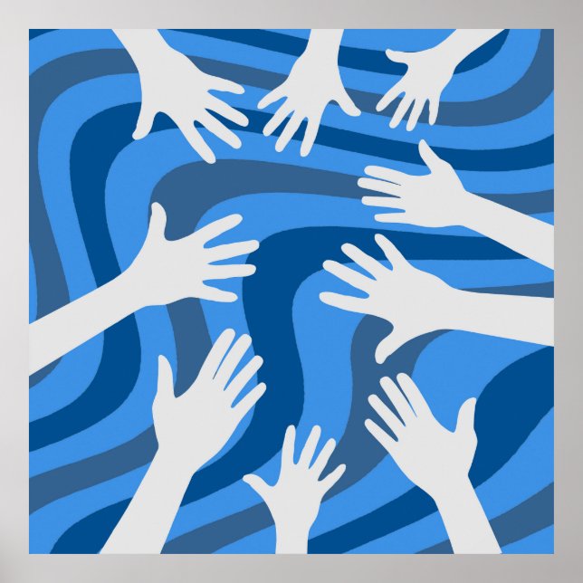 Retro Hands Blue Lines Art Poster (Front)