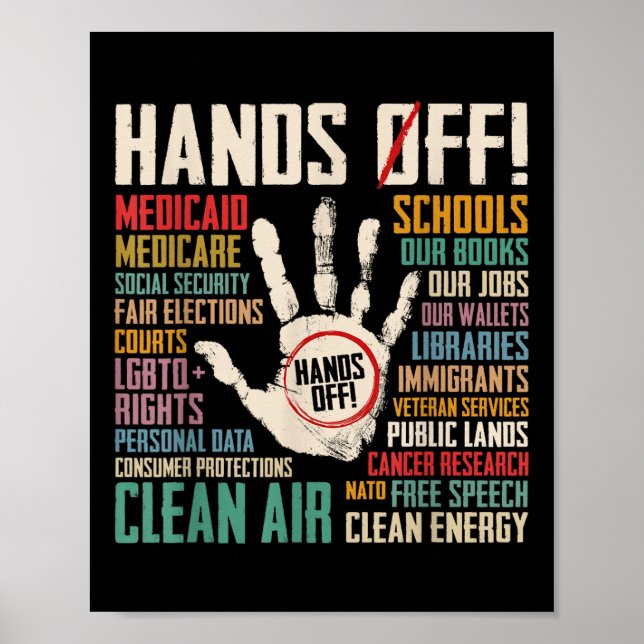 Retro Hands Off Protest Social Security And Medica Poster (Front)