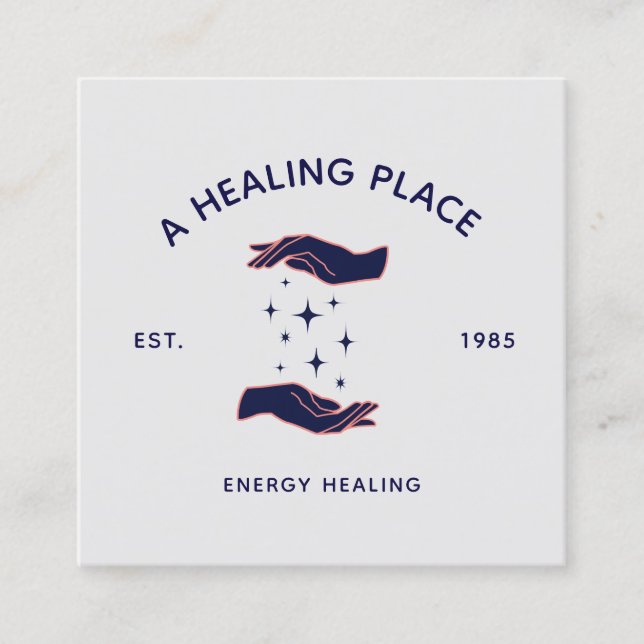 Retro Hands Reiki Practitioner Energy Healing Square Business Card (Front)