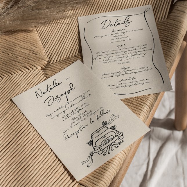 Retro Handwritten Drawn Cute All In One Wedding Invitation (Creator Uploaded)