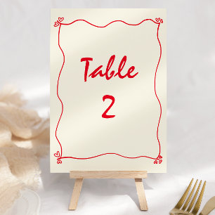 Retro Handwritten Red Wedding Table Number