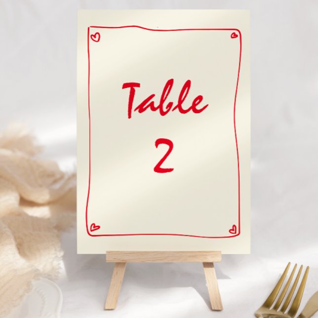 Retro Handwritten Red Wedding Table Number (Creator Uploaded)