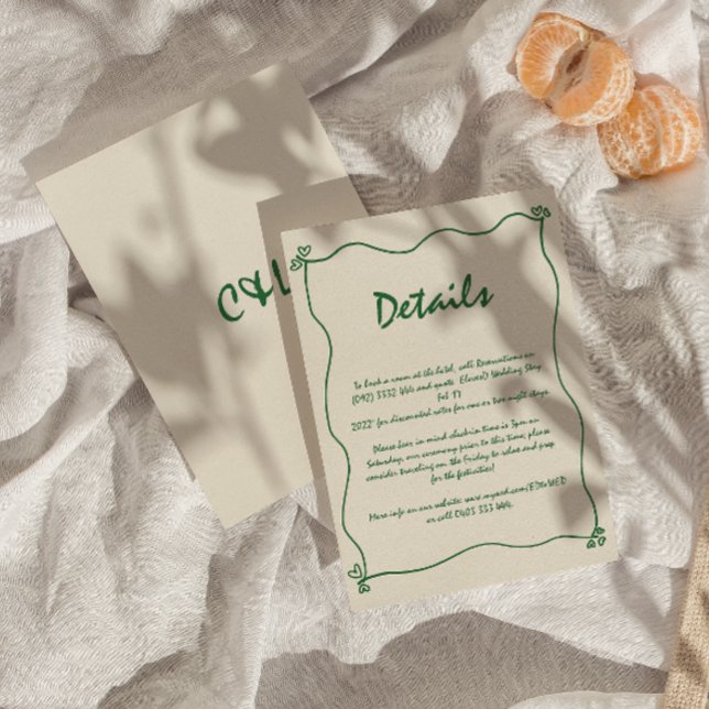 Retro Handwritten Whimsical Green Wedding Detail  Enclosure Card (Creator Uploaded)