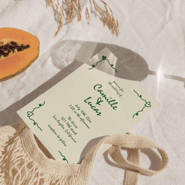 Retro Handwritten Whimsical Green Wedding  Invitation (Creator Uploaded)
