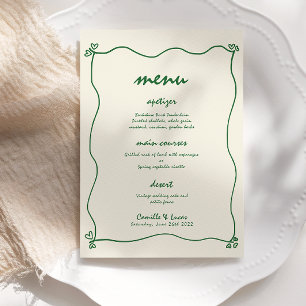 Retro Handwritten Whimsical Green Wedding Menu Invitation