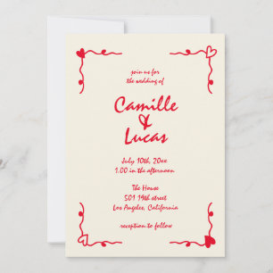 Retro Handwritten Whimsical Red Wedding  Invitation