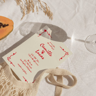 Retro Handwritten Whimsical Red Wedding  Invitation