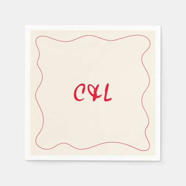 Retro Handwritten Whimsical Red Wedding Napkin (Front)
