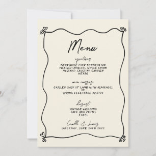 Retro Handwritten Whimsical Wedding Menu Invitation