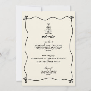 Retro Handwritten Whimsical Wedding Menu Invitation
