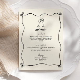 Retro Handwritten Whimsical Wedding Menu Invitation