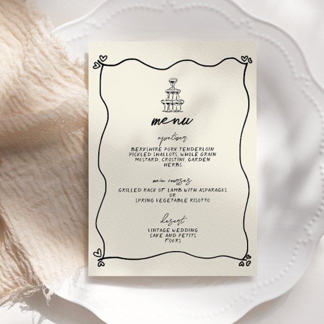 Retro Handwritten Whimsical Wedding Menu Invitation (Creator Uploaded)