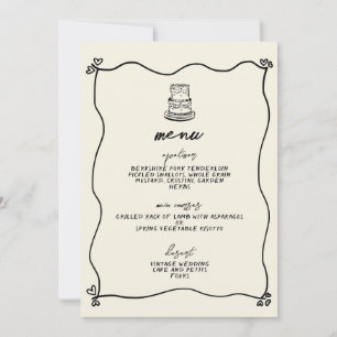 Retro Handwritten Whimsical Wedding Menu Invitation