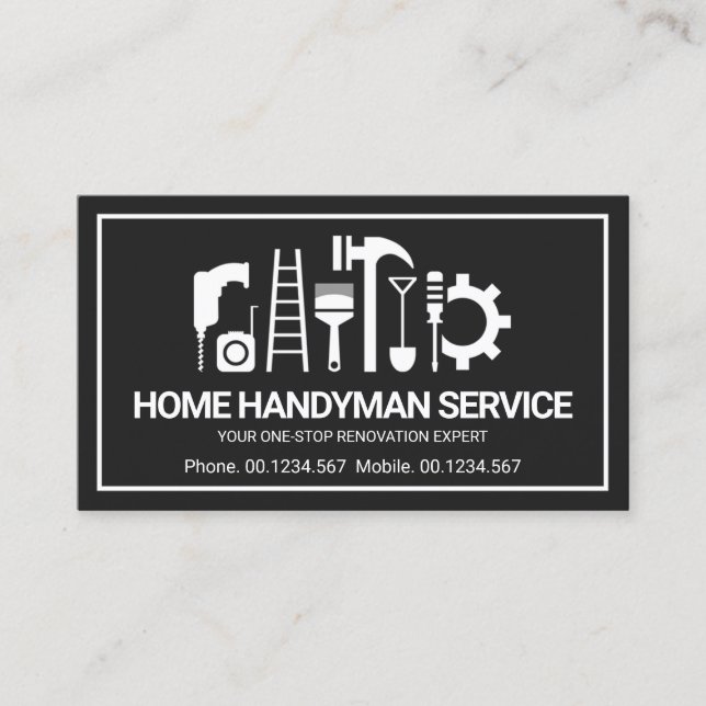Retro Handyman Tools Motif, Odd Jobs Business Card (Front)