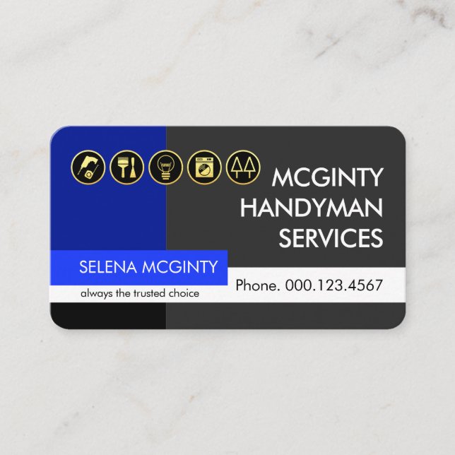 Retro Handyman Tools Repair Layer Business Card (Front)