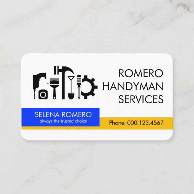 Retro Handyman Tools Repair Layers Business Card (Front)