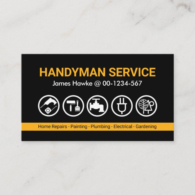 Retro Handyman Yellow Tools Line Business Card (Front)