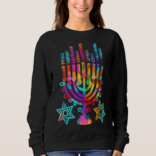 Retro Hanukkah Menorah Lights Family Peace Love  2 Sweatshirt (Front)