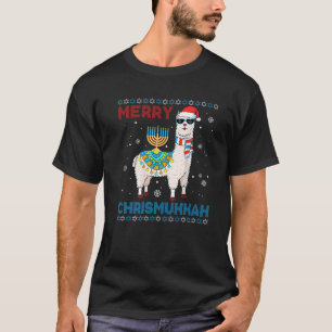 Retro Hanukkah Santa Llama Merry Chrismukkah Ugly  T-Shirt