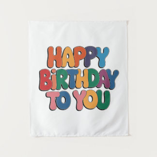 Retro Happy Birthday Tapestry