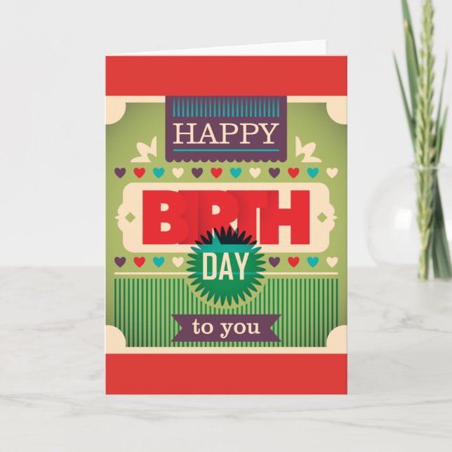 Retro Happy Birthday Typography Card (Front)
