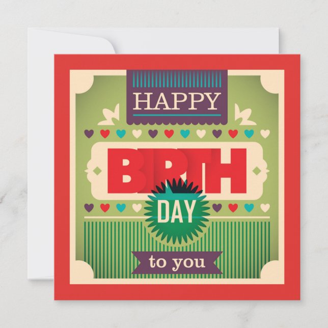 Retro Happy Birthday Typography Greeting Card (Front)