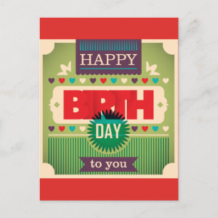 Retro Happy Birthday Typography Postcard
