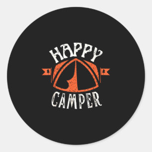 Retro happy camper tent family camping crew classic round sticker