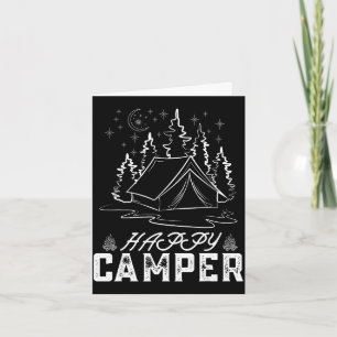 Retro happy camper tent pine forest moon night card