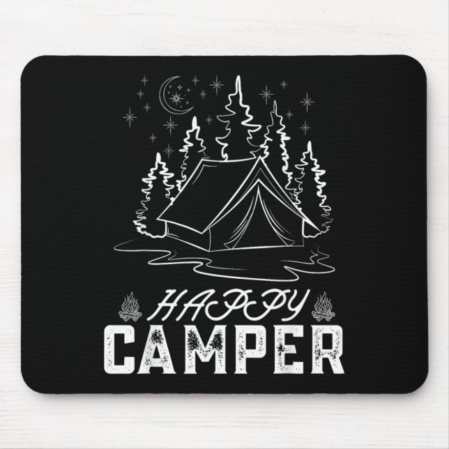 Retro Happy Camper Tent Pine Forest Moon Night Mouse Pad (Front)