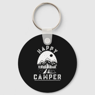 Retro happy camper tent pine forest mountain key ring