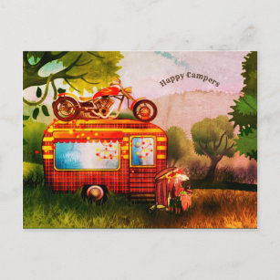 Retro Happy Campers Trailer Trash Customisable Postcard