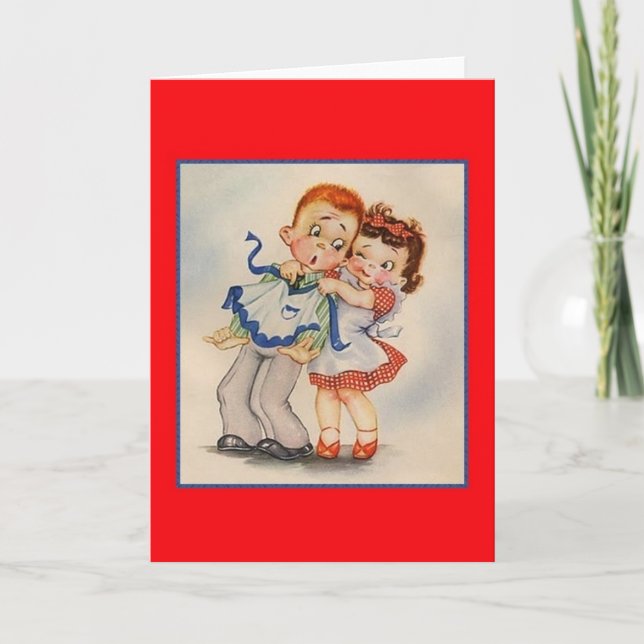 Retro Happy Couple Note Card (Front)