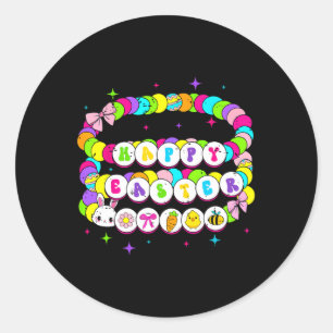 Retro Happy Easter Bracelet Bunny Spring Funny Eas Classic Round Sticker