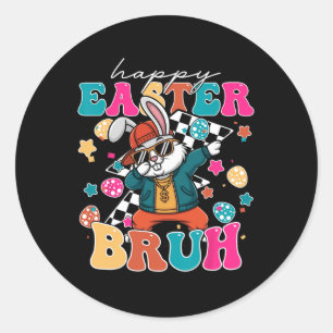 Retro Happy Easter Bruh Cute Bunny Dabbing Toddler Classic Round Sticker
