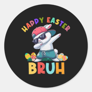 Retro Happy Easter Bruh Dabbing Bunny Kids Boys Classic Round Sticker