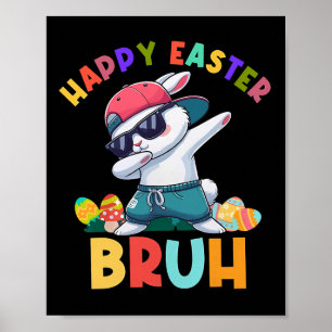 Retro Happy Easter Bruh Dabbing Bunny Kids Boys  Poster