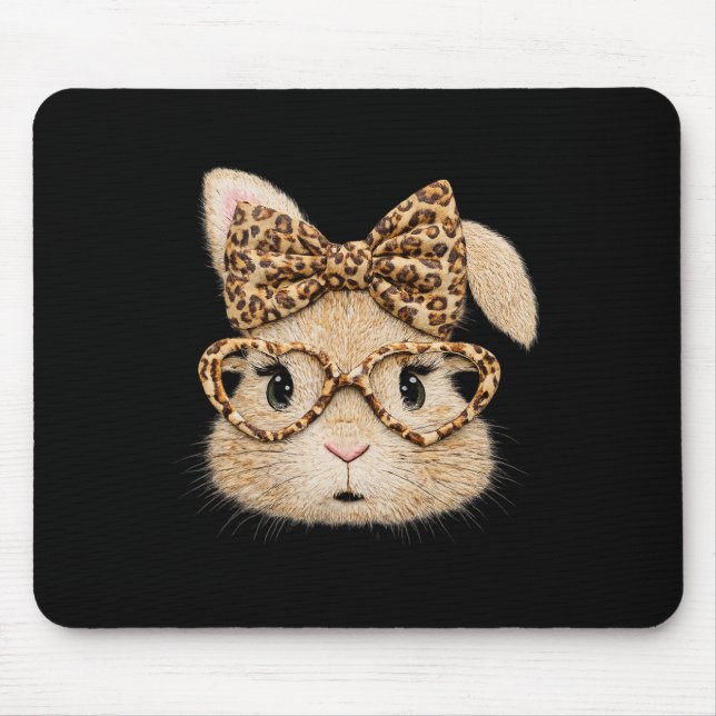 Retro Happy Easter Bunny Coquette Leopard Rabbit  Mouse Pad (Front)
