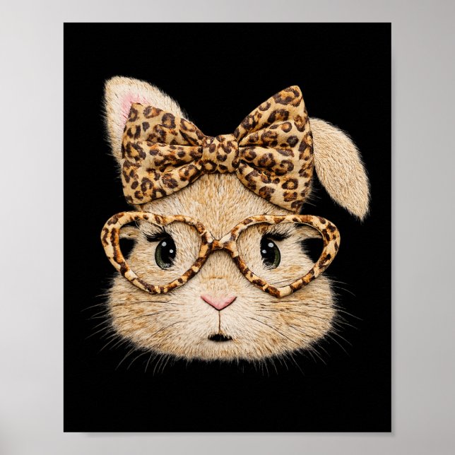 Retro Happy Easter Bunny Coquette Leopard Rabbit  Poster (Front)