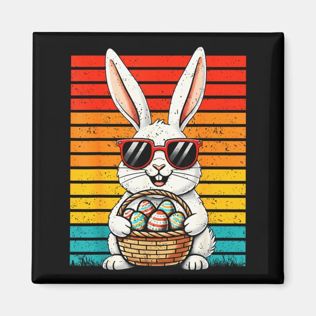 Retro Happy Easter Bunny Sungles Basket Eggs Boy G Magnet (Front)
