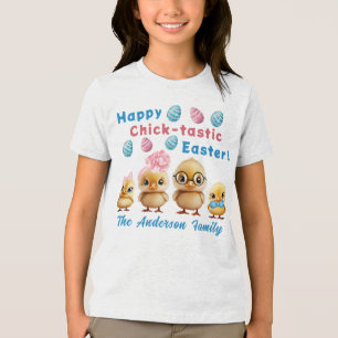 Retro Happy Easter Chicks Family T-shirt Tri-Blend Shirt
