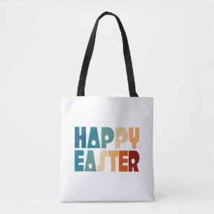 Retro Happy Easter Typography Tote Bag