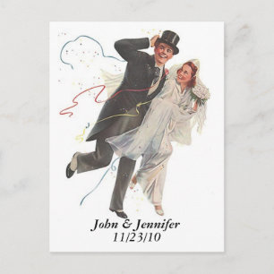 Retro Happy Elated Wedding Couple Gifts Postcard